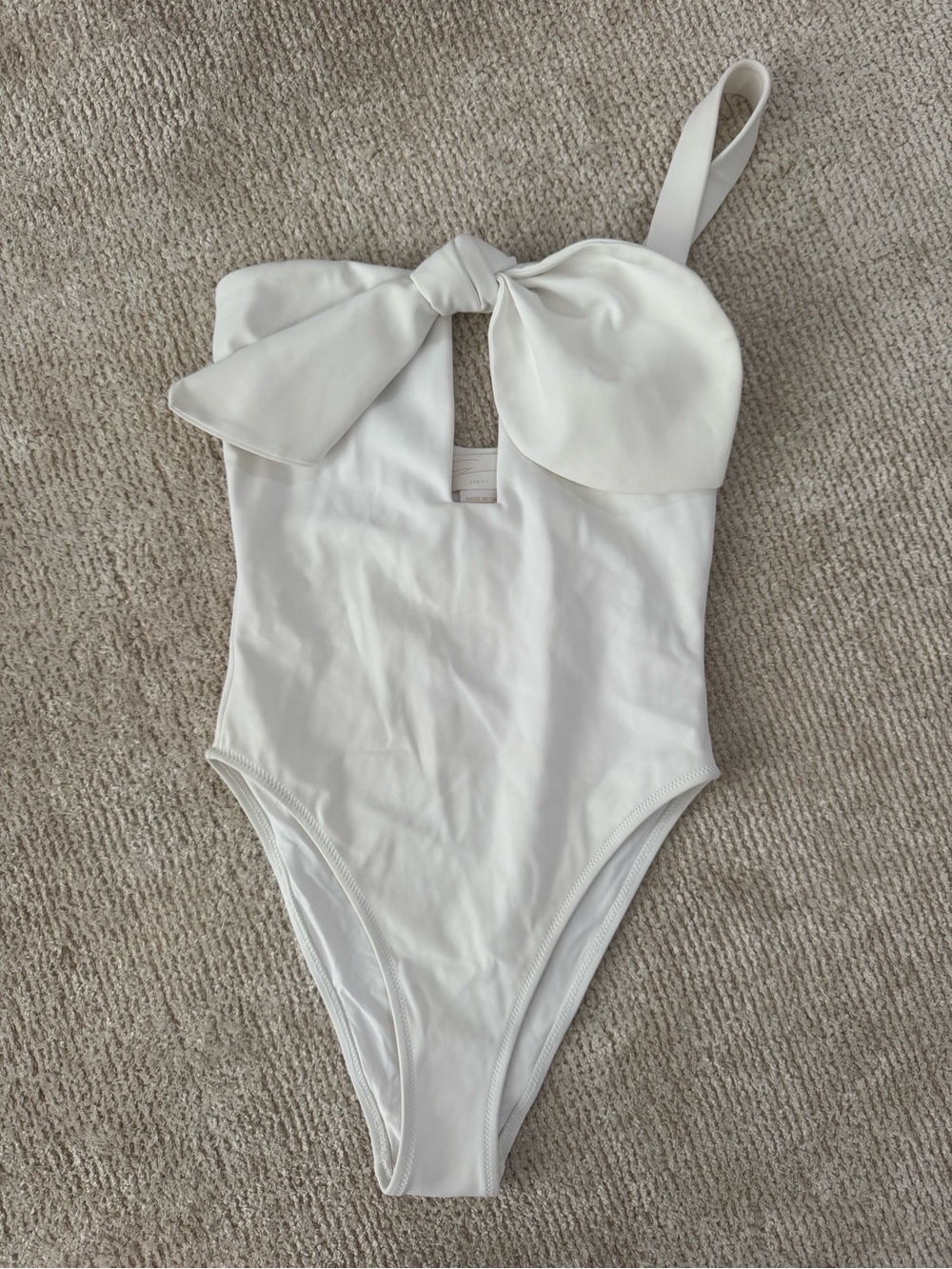 White One-Shoulder Bow One-Piece Swim - Bridal